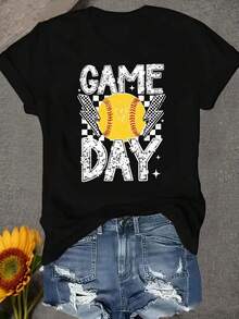 Game Day Short Sleeve Softball Mom Ladies Top, Comfortable Fabric - 2026 New Women's T-Shirts - Easter Tops  - White Tanktop - Summer Top - 黑色 - 查看 11