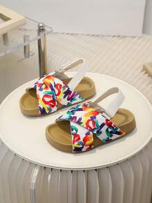 Kids Fashion Versatile Casual Sandals, Girls Soft Bottom Comfortable Painted Cute Hook And Loop Sandals, Toddler Walking Shoes - White - View 2