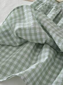 夏季甜美可爱格子印花梭织面料蕾丝领吊带连衣裙，女童款 - 綠色 - 查看 8
