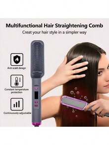 LUYAO Multi Functional Straightening Comb, Heat-Resistant Electric Comb, Anti-Scald Ceramic Hair Straightener Comb Fast Heating For Home Salon - Grey - View 4