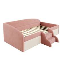 Upholstered Sofa Bed, 90*190cm, Multifunctional Bed, With Steps And Railings, Skin-Friendly Velvet Fabric, Without Mattress, Pink + Cream White - 粉色 - 查看 7