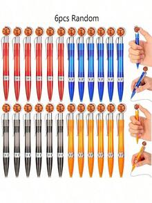 6pcs Basketball Ballpoint Pens - Retractable Plastic Round Pen Body, Black Ink, Student Stationery, Suitable For School And Office Use, Soft Grip Pen, Back To School Essential, Holiday Gift, Student Prize - Multicolor - View 12