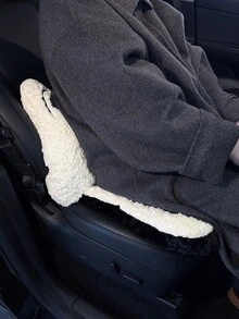 1 pieza Cojín de asiento de coche para invierno, almohadilla de asiento mullida para prevenir el dolor de cadera, con soporte lumbar integrado, diseño lindo para mujeres, cojín de asiento de coche para aumentar la altura - Blanco y Negro - Ver 4