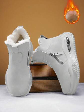 Men's Snow Boots, Winter Plush Lining, Sports Cushion Sole, High-Top, Outdoor Anti-Slip, Warm Ski Training Shoes, Versatile Leather Snow Boots, Comfortable Fur Lining, Outdoor Sports Running Thick Bottom Shock-Absorbing Snow Boots