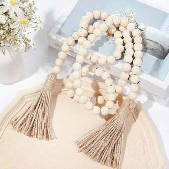 1pc Rustic Style Wooden Bead Garland With Tassels - 30/39/45/52 Inches, Boho Wedding Decor, Bridal Shower Essential, Centerpiece, Holiday Wreath (For Door/Halloween/Thanksgiving/Christmas), Home Decor Accent (Bedroom/Living Room/Garden Wall, Great Gift For Teacher/Best Friend/Housewarming)