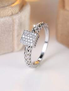 Vanel 1枚时尚铜质浪漫立方氧化锆镶嵌方形糖戒指，经久耐用，简约风格，适合周年纪念、生日、复古风格等场合。 - 戒指 - 查看 11