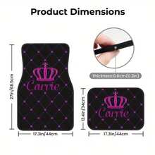 4件套汽车脚垫，玫瑰红皇冠印花设计，前后全覆盖，适用于大多数轿车/SUV/卡车，天鹅绒材质，保护车内空间，提升汽车内饰档次，送给爱人/父母/朋友/同事的礼物 - 4pcs皇冠 - 查看 5