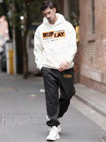 Herren Lässiger Streetwear Englisch Buchstaben Muster Hoodie und Jogginghose Set - Weiss - Übersicht 2