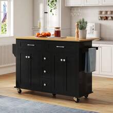 Carrito de cocina multifuncional con encimera abatible, extensible hasta 120*65 cm, con 5 cajones, armarios, especiero y toallero, con ruedas – isla de cocina para cocina, comedor y salón - Negro - Ver 5