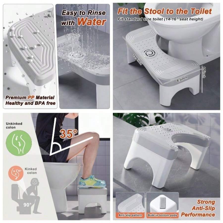 - Taburete para sentarse en cuclillas, taburete de inodoro para adultos, taburete de bao de 17, 8 centmetros para adultos y nios, taburete porttil de inodoro para viajes, gris/negro - 1 paquete + black - Ver 1