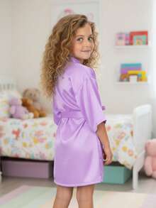 1pc Girls Light Purple Bathrobe, Japanese Style Sleepwear, Pool Robe, Loungewear, Birthday Gift, Party Costume, Wedding Flower Girl - Light Purple - View 2