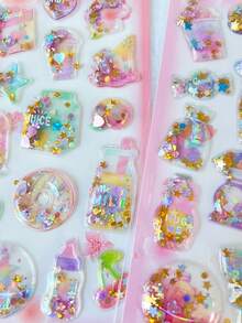 Shiny Cute Gold Sequin Stickers, Suitable For Phone Cases, Notebooks, Crafts, Scrapbooking, Diaries, 3D Stickers, Graffiti Stickers, Glitter Crystal Stickers, Fun Decorative DIY Stickers - Multicolor - View 5