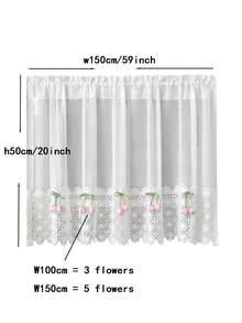 1 pieza Cortinas cortas decoradas con tulipanes rosas de estilo coreano lindo para ventanas pequeñas, cortinas para cocina de apartamento, cortinas para ventana de dormitorio, sin necesidad de barras de tensión con taladro - Blanco - Ver 9