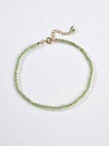 1 chiếc lắc chân mạ vàng 18K kiểu Bohemian đính đá pha lê tự nhiên và đá ô liu dành cho nữ - Màu xanh Ô liu - Xem 5