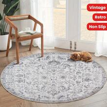 1 buc. Covor rotund vintage JINCHAN - Lavabil, antiderapant, stil retro - Covor rotund boem cu motive florale, potrivit pentru bucătărie, dormitor, living, sufragerie