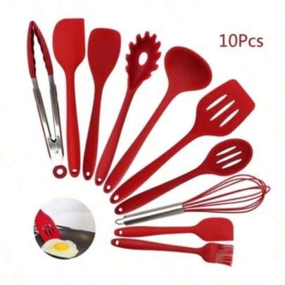 Kit 10 Peças Colheres De madeira com Silicone Utensílios Cozinha