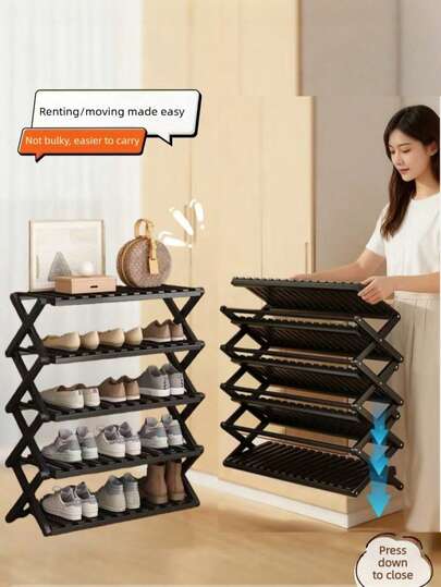 رف أحذية بامبو قابل للطي بتصميم بسيط، رف أحذية محمول وموفر للمساحة يمكن فتحه في ثانية واحدة للتخزين والتنظيم السهل للأحذية. تصميم متعدد الوظائف مناسب للغرف والسكن الجامعي والمنازل، رف تخزين الأحذية، رف تخزين