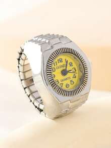 1件小众朋克风时尚创意手表戒指，弹性材质，适合手指佩戴，多种颜色可选（金色、白色、粉色、紫色、蓝色、红色、黄色） - 銀色 - 查看 11