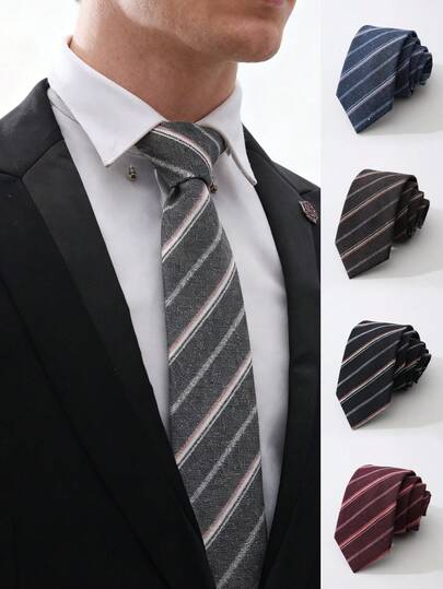 1pc Men's Striped Tie For Men's Formal Wear, A High-End Business Tie Suitable For Daily Wear, Work, Gatherings, And Other Formal Occasions