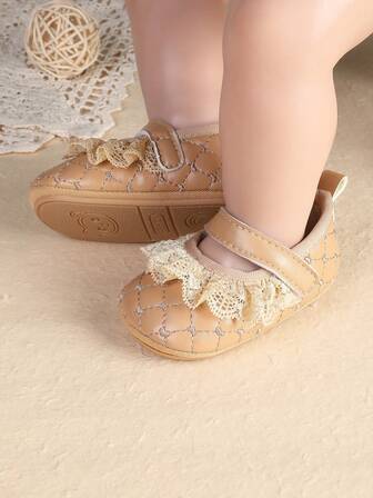 New Infant Girl Lace PU Sweet Princess Shoes, Suitable For 100 Days Party, Festivals, And Occasions