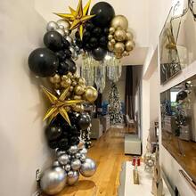 46 piezas/27 piezas Globos de látex negros, plateados metálicos, dorados metálicos de 10 pulgadas, adecuados para el Día de San Valentín, cumpleaños, boda, despedida de soltera, decoración de Año Nuevo, fiesta de globos, decoración de otoño, fiesta de jubilación, fiesta de soltero, decoración con globos, telón de fondo para fotos, decoración interior y exterior variada - Negro y plata - Ver 2