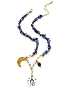 Monlansher Nouveau collier pour femme avec pendentifs multiples en perles de pierre, orné de cœurs, de lunes et d'hexagones. Un bijou polyvalent à porter au quotidien. - Doré - Voir 14