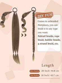 Tóc giả đuôi ngựa bện màu nâu nhạt dài 20 inch, có dây chun, thẳng và mượt, kiểu quấn quanh, mềm mại tự nhiên, thích hợp để sử dụng hàng ngày. - Light Brown - Xem 5