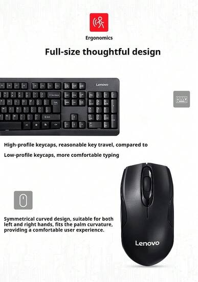  Lenovo KN101-2.4GHz Wireless Keyboard And Mouse Combo: Portable, Matte Finish, Multi-Level Sleep Mode, High-Precision Optical Tracking Engine, Suitable For Laptops, Desktops, All-In-One PC, And Office Use.