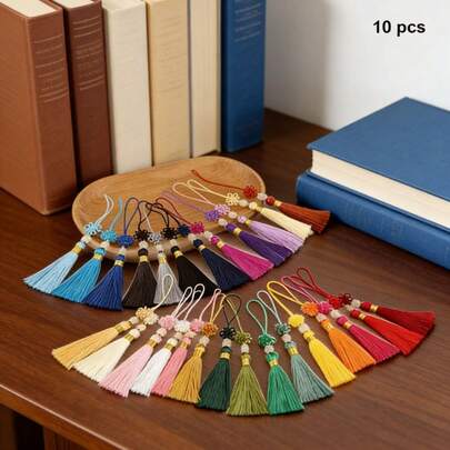 10pcs/Pack 4.92/5.31 Inch Chinese Knot Jade Bead Tassel Bookmarks, Gift Box, Folding Fan, USB Decoration, Tassel Pendant, DIY Jewelry Earring Hair Accessory Craft Materials, Home Decor Accessories, 2026 New Arrival, Best Seller