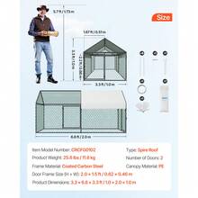 Metal Chicken Co Op For 4-6 Chickens, 3.3 X 6.6 X 3.3 Ft, Small Chicken Cage With Waterproof Cover & Double Doors, Spire Roof Poultry Run Compatible With Wooden Coops, For Rabbit Hen Goose Duck - 1*2*1m - 查看 3
