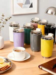 240ml 304 Stainless Steel Vacuum Insulated Travel Mug, Beverage Cup For Coffee And Tea, Leak-Proof Portable Travel Tumbler, Convenient For Travel Or Commute, Suitable For Office Use, Great Gift, Stylish And Elegant Design - Multicolor - View 4