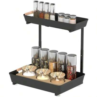 Kitchen Shelf, Height-Adjustable Freestanding Shelf With 2 Baskets, Coffee Bar 40 X 30 X 33.5-42 Cm