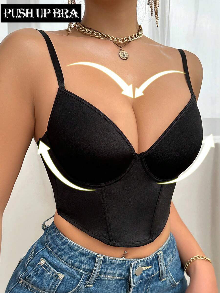 Black Camisole Gather & Shape Women's Bra, Tight Chest Tops, Seamless Bustier Tops, Available In 70C-90B Cup Sizes - Black - View 1