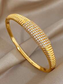 Juego de pulseras de lujo con baño de oro de 18K, con circonita completa y textura glamorosa, para mujer. Regalo para mamá en Navidad, Carnaval, Invierno, Boda, Fiesta, Diario, Aniversario, Día de San Valentín, Cumpleaños, Dama de honor. Joyería bohemia. - Multicolor - Ver 12