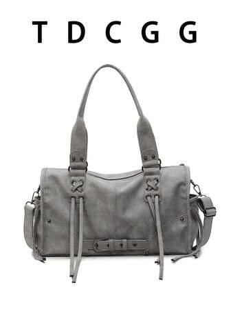 Y2K Style Distressed Motorcycle Inspired Large Capacity Handbag, Women's Multi-Pocket Tote Bag, New Retro Commuter Travel Multi-Function Shoulder/Crossbody Bag, Suitable For Commuting, Work And Daily Shopping