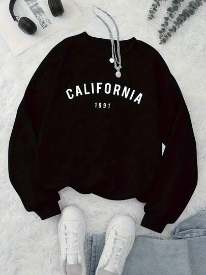Mujer004 Sudadera hoodie básica mujer dama  estampado grafico nombres de ciudades CALIFORNIA 1991 estilo americano  diseño juvenil moderno caliente frío uso diario  buena calidad  Textura Suave