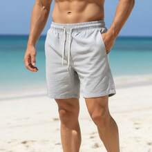 1 Summer Shorts All Regular Fit Pocket Drawstring Tie Beach Daily Holiday Weekend Casual Going Out Carnival Father's Day Spring Picnic Mother's Day New Year Linen Shorts - 灰色 - 查看 4