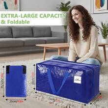 Blue Heavy Duty Moving Bags Extra Large With Zipper Backpack Straps And Carry Handles 87L Storage Bags For Moving Waterproof Packing Bags For Clothes Bedding Organisation Home Travel 6 Pack - Blue - View 2