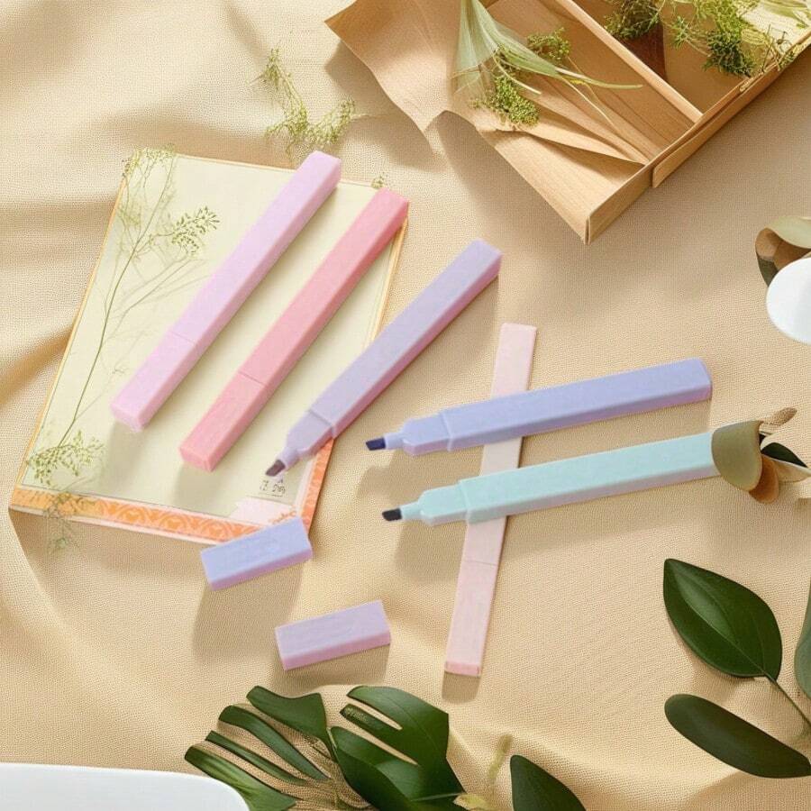 6pcs Minimalist Square Muted Color Highlighter Pen Set