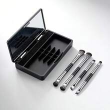 Set de 5 piezas de brochas de maquillaje para viaje con estuche, brochas multifuncionales portátiles para sombras de ojos, cejas y correctores, herramientas cosméticas, regalos - Multicolor - Ver 8