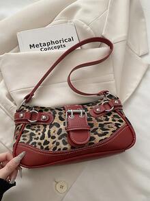 小众设计链条2026新款时尚女士手提包，哥特风铆钉腋下包，托特单肩包，纯色铆钉链条单肩包 - 酒紅色 - 查看 2