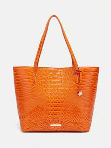 Women's Shoulder Bag European And American Style Crocodile Print Tote Bag Blue Large Capacity Commuter Tote Bag With Coin Purse Blue Crocodile Leather Tote Bag Large-Capacity Mother-In-Law Bag Fashionable And Versatile Handbag - 橘色 - 查看 2