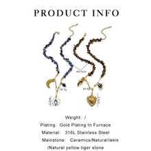 Monlansher Nouveau collier pour femme avec pendentifs multiples en perles de pierre, orné de cœurs, de lunes et d'hexagones. Un bijou polyvalent à porter au quotidien. - Doré - Voir 10