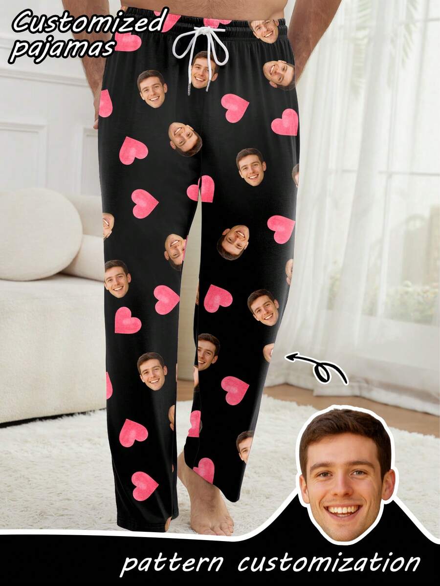 Customized Photo/ Print Men's Pajama Pants, Personalized All-Over Print Couple/Family Funny Holiday Gift