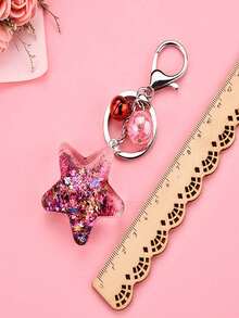 1pc Acrylic Keychain With Pentagram Liquid Glitter Keyring, Cute Bag Charm Accessory