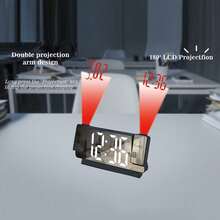 Double Projection Multi-Function Digital Alarm Clock With Large LED Mirror Screen, Temperature, Bedroom Date-Project Time And Alarm Clock - Vỏ đen Đèn xanh - Xem 2