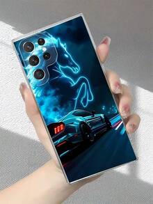 Blue Sports Car And Galloping Horse Phone Case Suitable For Compatible With Samsung Galaxy S25/24/23/22/21 Ultra/FE/+,A73/72/71/55/54/53/52/51/35/34/33/25/24/22/16/15/14/13/12,As Well As IPhone17,16, 15, 14, 13, 12, 11, PRO MAX, PLUS,Air,Fashion Creative Design New Mobile Phone Case - 彩色 - 查看 1