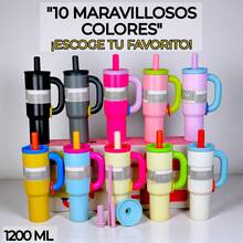 Termo/Vaso De Acero Inoxidable Grande Con Popote Y Tapa lavable, RR-40, 1200 ML,Botella, Vaso, Termo aislante ideal para gym, oficina, picnic, escuela, apto para hombre, mujeres y niños, 10 colores distintos. Vaso con agarradera, Termo de gran capacidad, termo para regalo. - Verde - Ver 9