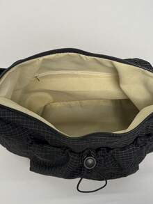 新款格子抽绳云朵褶皱单肩包/斜挎包 女士 - 黑色 - 查看 4