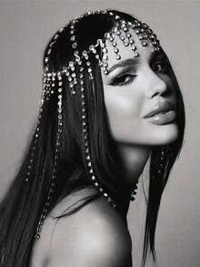 时尚奢华镂空网状泪珠吊坠头链，女士迷人闪亮珠宝，头饰，发藤链，头饰珠宝，女士珠宝